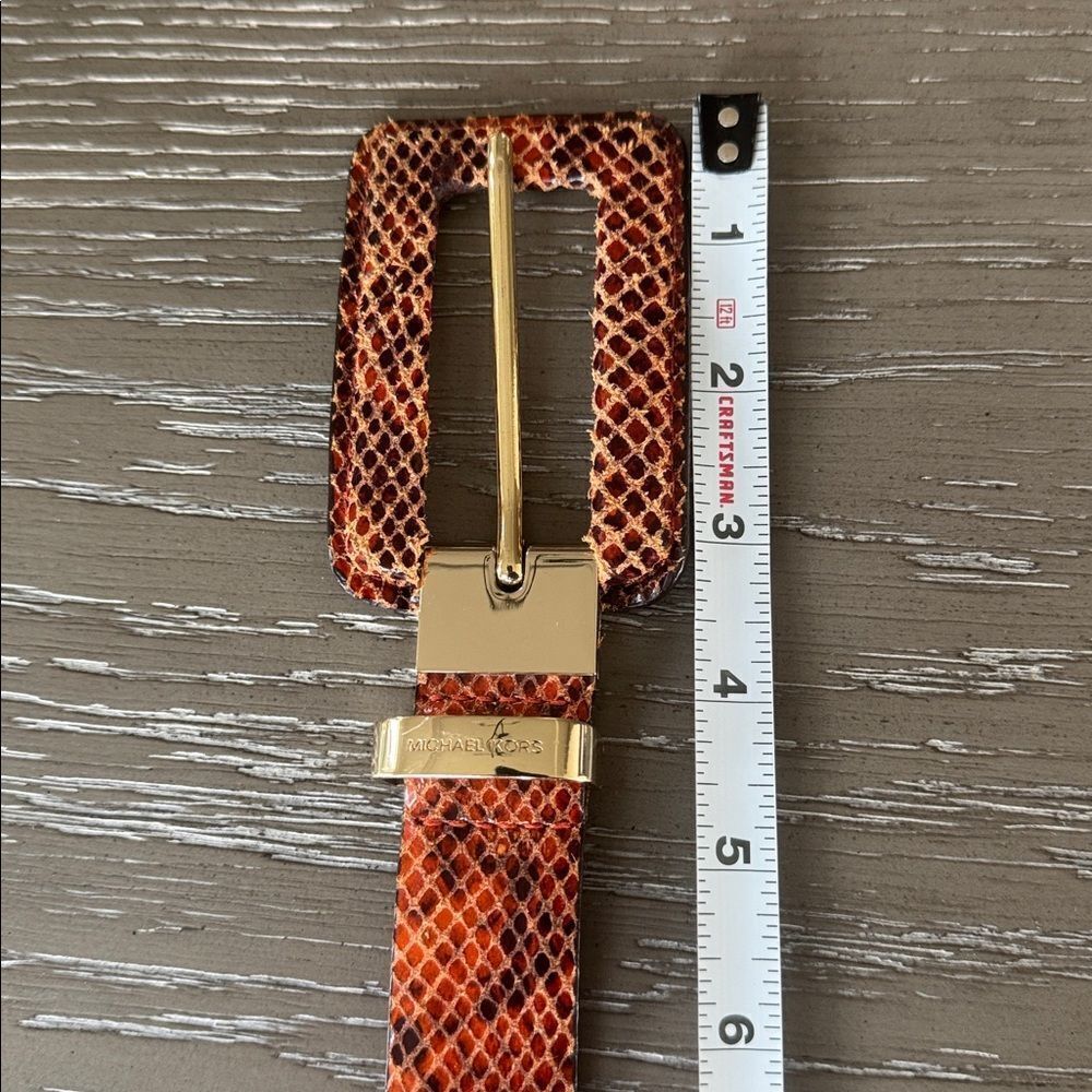 Michael Kors Brown Orange Leather Belt with Gold Tone Buckle Snake Print Size L - Picture 7 of 12